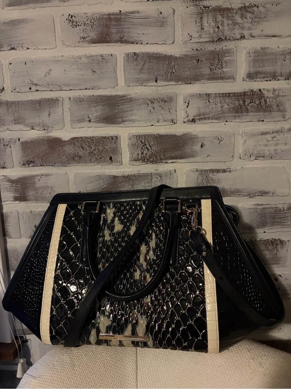 Brahmin Arden Satchel and matching wallet Black and Ivory Carlisle